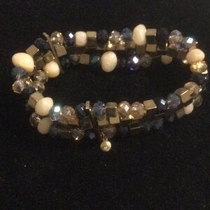 Elegant Beaded Bracelet with Blue and Cream Accents